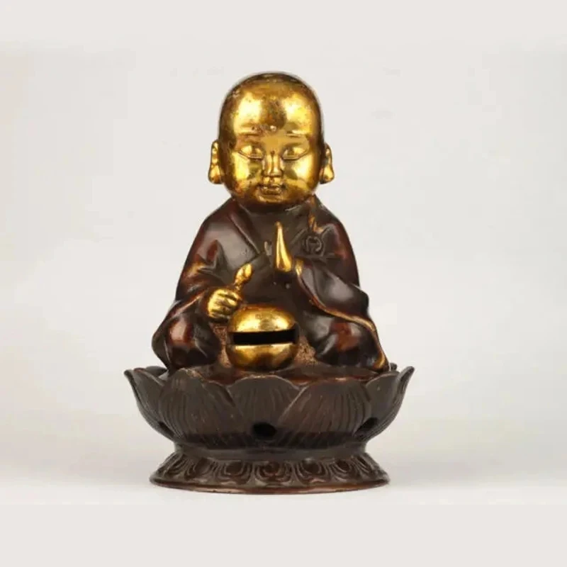 

Elaborate Chinese Vintage Handwork Copper Monk Statue Incense Bruner
