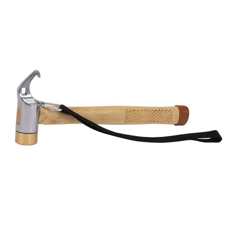 Outdoor Non-slip Camping Hammer With Wooden Handle Multi-function Stainless Copper Head Hammer Tent Ground Pegs Pulling Hammer