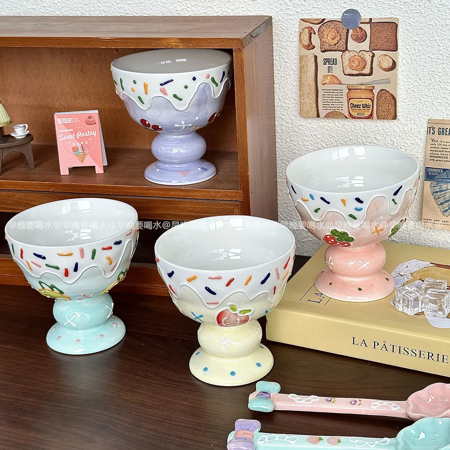 

Embossed three-dimensional ice cream mug hand-painted creative cone ceramic cup household dessert cup for girls