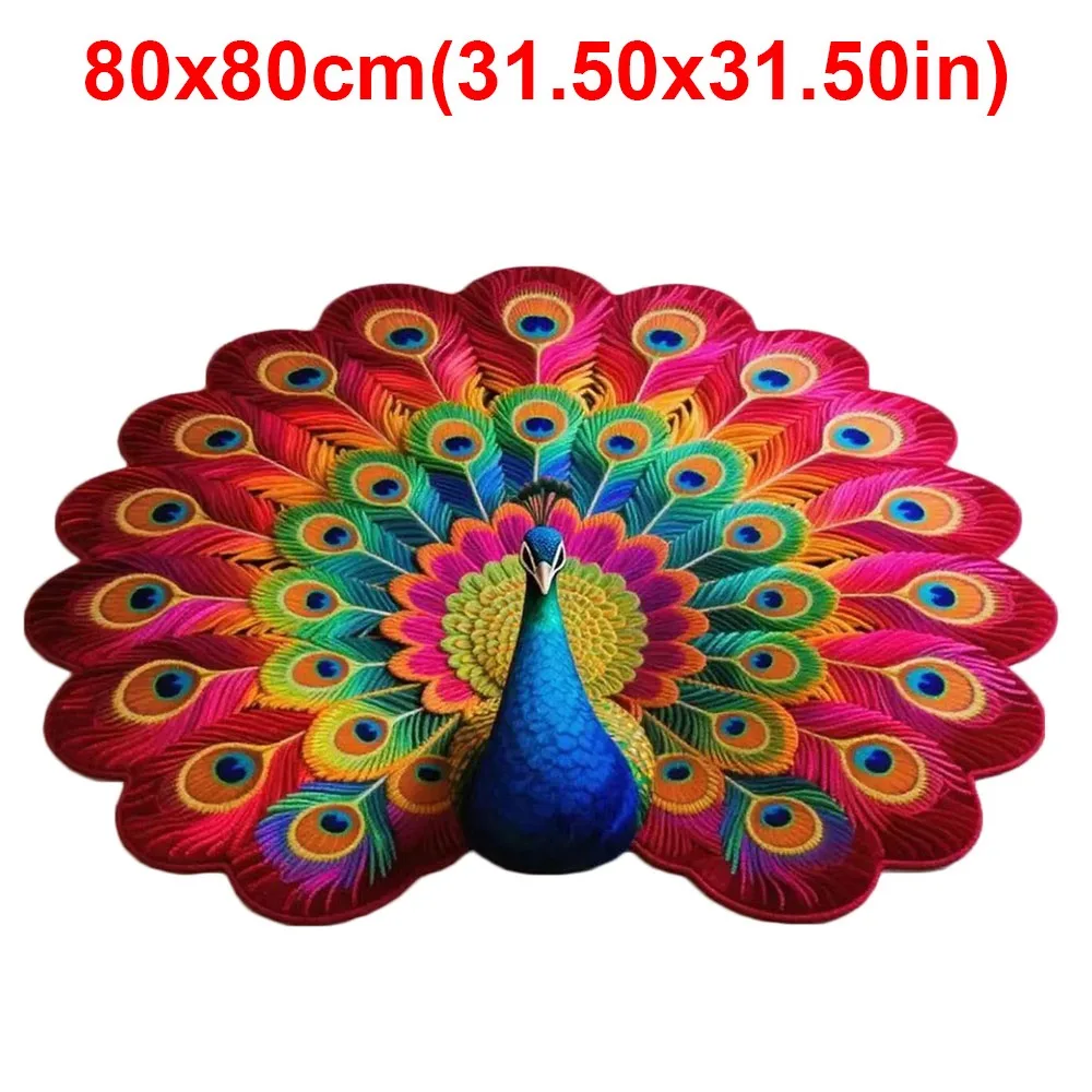 Special-shaped Peacock Carpet Non-slip Soft Peacock Mat Absorbent 40x40cm/80x80cm Blanket for Living Room Tea Table Bedside