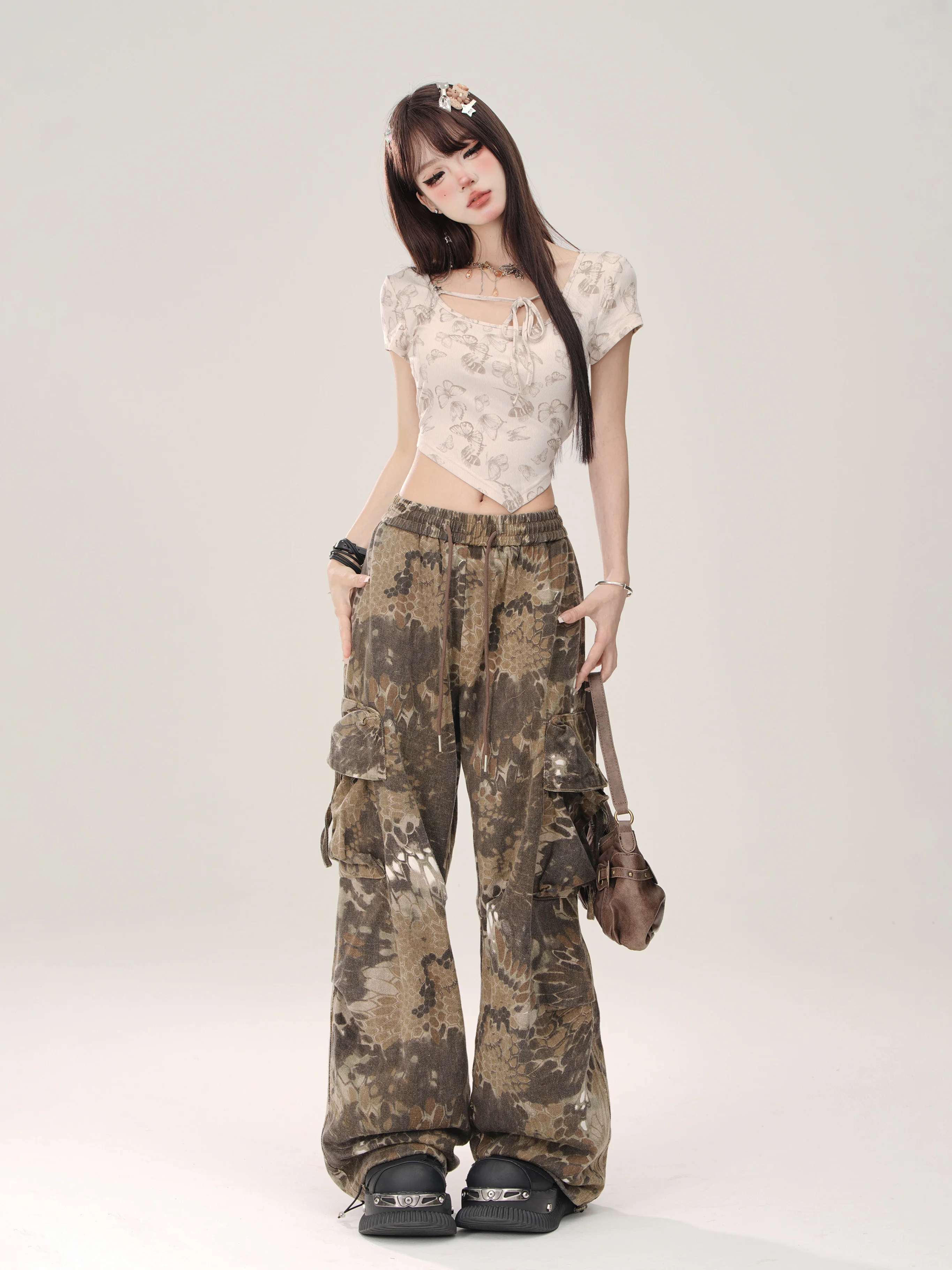 High Quality Hot Selling Wholesale Casual Snake Patterned Wide Leg Pants Women's Loose Work Pants Straight Leg Pants Streetwear