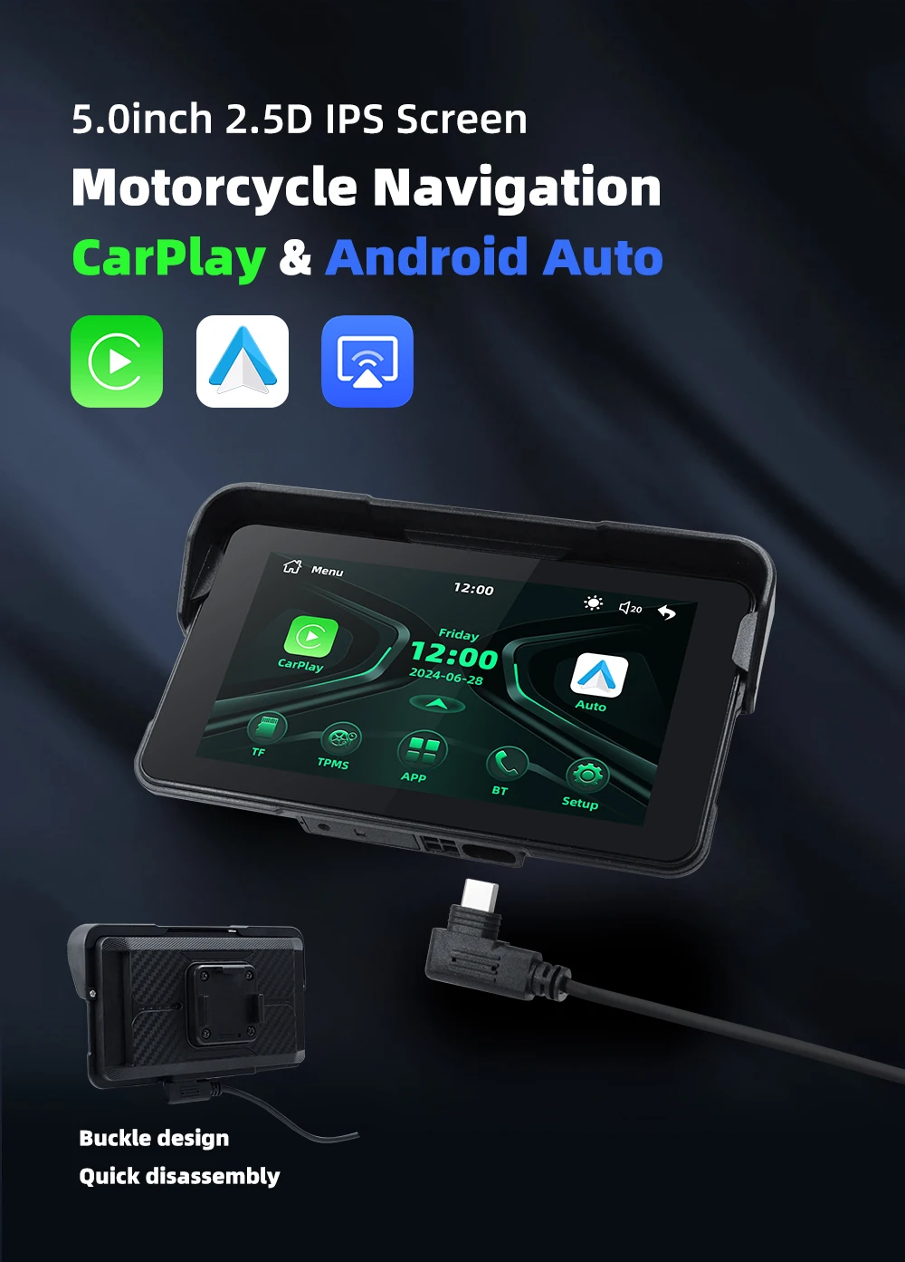 

top Multifunctional 5Inch IP67 Waterproof Screen EKIY 18 languages wifi blurtooth5.0 Motorcycle Wireless CarPlay & Android Auto