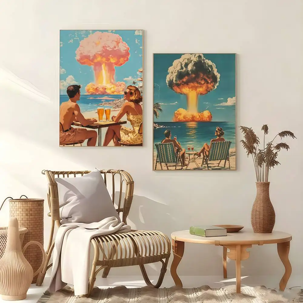 The Explosion Of An Atomic Mushroom Cloud Over The Ocean Poster Canvas Painting Print Wall Art Picture for LivingRoom Home Decor