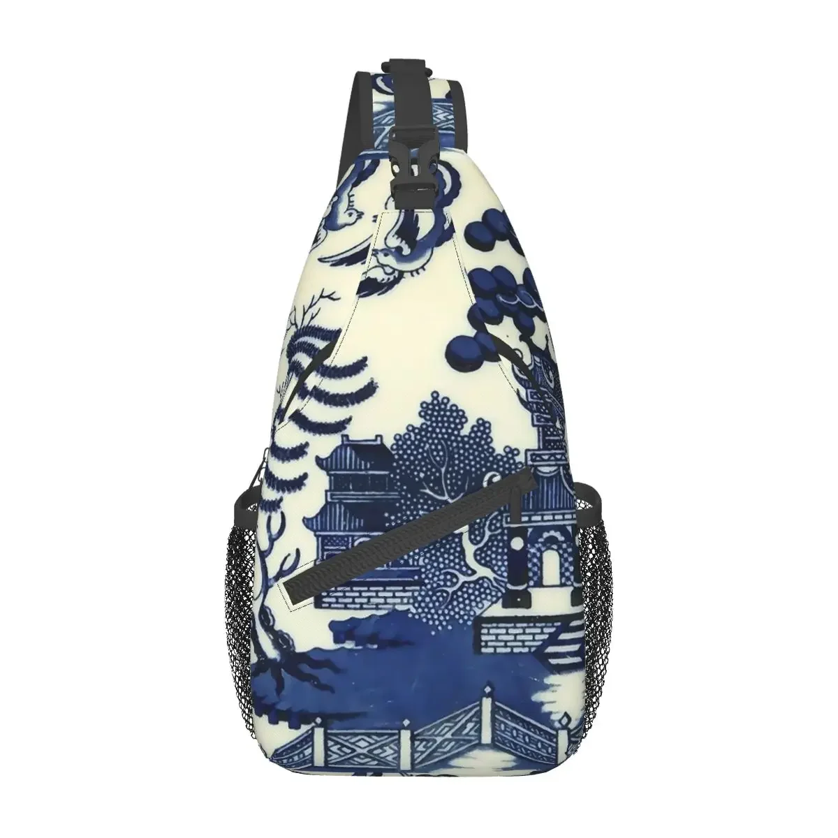 Willow Ware Oriental Toile Sling Bag Chest Crossbody Shoulder Backpack Outdoor Hiking Daypacks Blue Delft Pattern School Bags