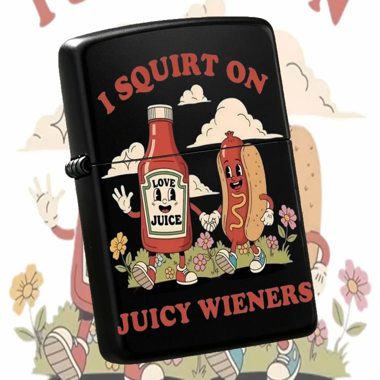 Retro Cartoon Ketchup Hot Dog Printed Lighter, Funny Playful Slogan Portable Igniter, Creative Unique Decor Accessory, Practical Daily Carry On Tool, Novelty Gag Gift For Friends, Casual Cool Vibe Handy Gadget For All O A Humorous And Inter