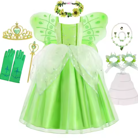 Summer Pixie Tinker Costume Girls Fairy Elf Cosplay Princess Dress Kids Forest Fairy Party Toddler Performance Clothing
