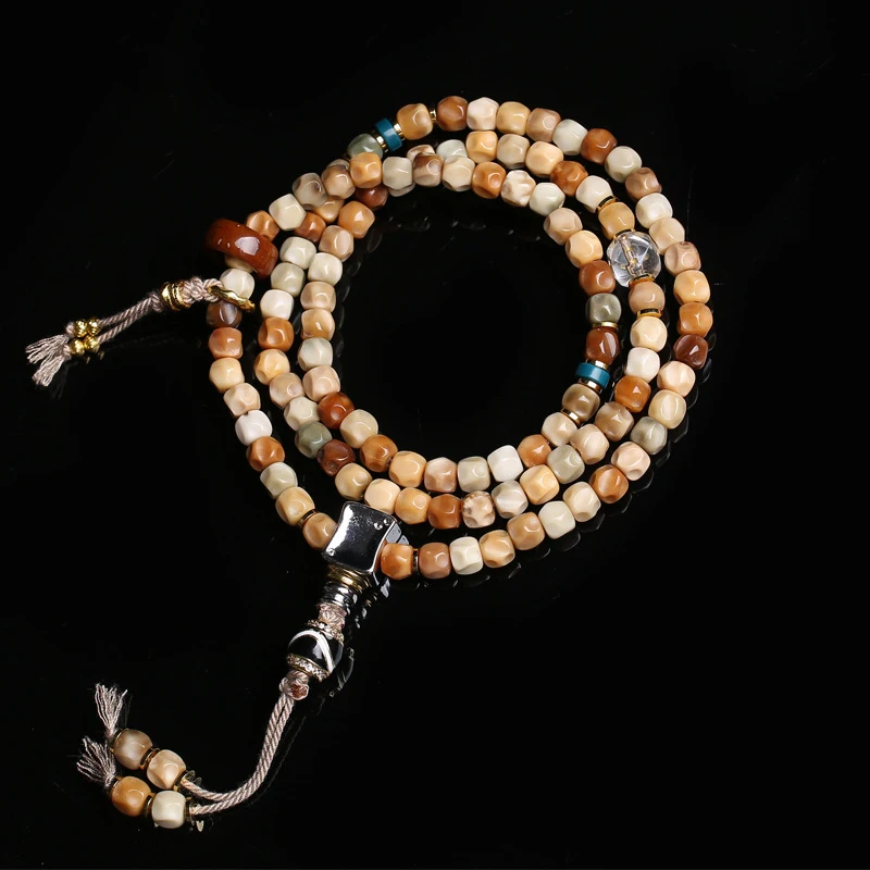 Tibetan-Style Ridge Bodhi Seeds 108 Beads Multi-Loop Bracelet Vintage Beaded Jewelry