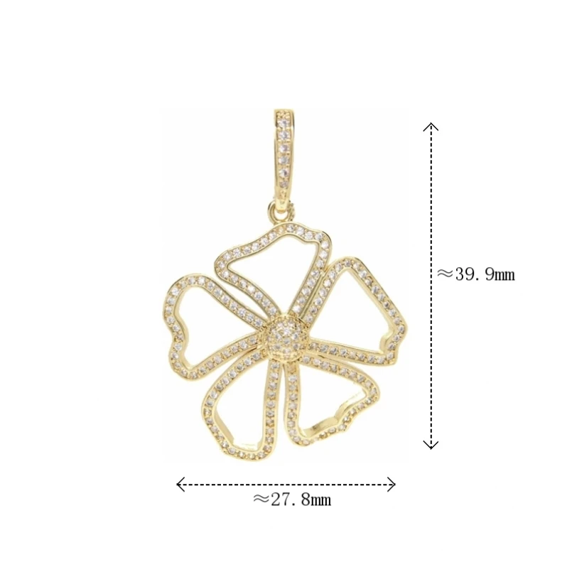 10Pcs Trendy Gold Plated Hollow Out Lucky Flower Charm Micro Pave Cubic Zirconia Floral Pendant for Handmade Necklace Making