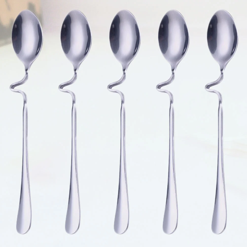 

5pcs Stainless Steel Dessert Spoon Delicate Coffee Spoon Long Handle Ice Cream Spoon for Home Coffee Shop Bar (Ice Oval Hanging