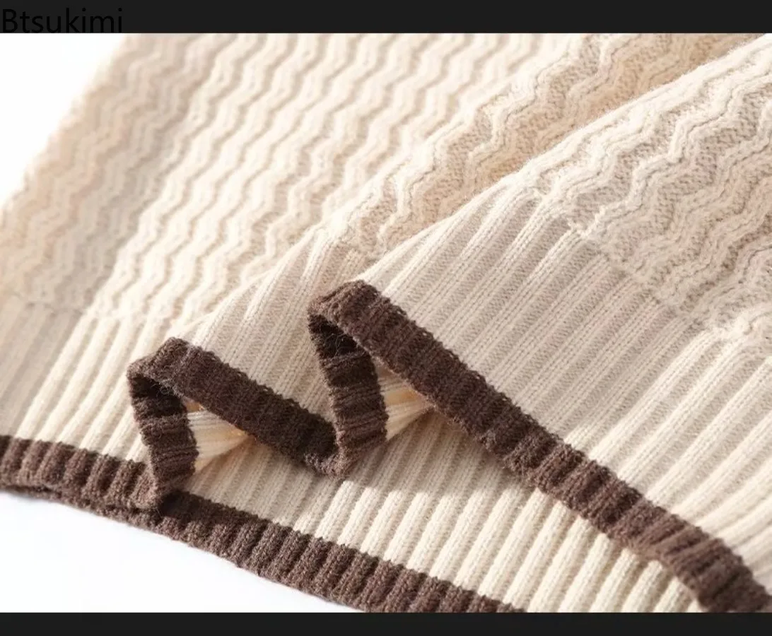 2025 Autumn/Winter Men Sweater Solid Color Round Neck Long Sleeve Versatile Knitted Pullover Top Trendy Loose Lazy Sweater Coat