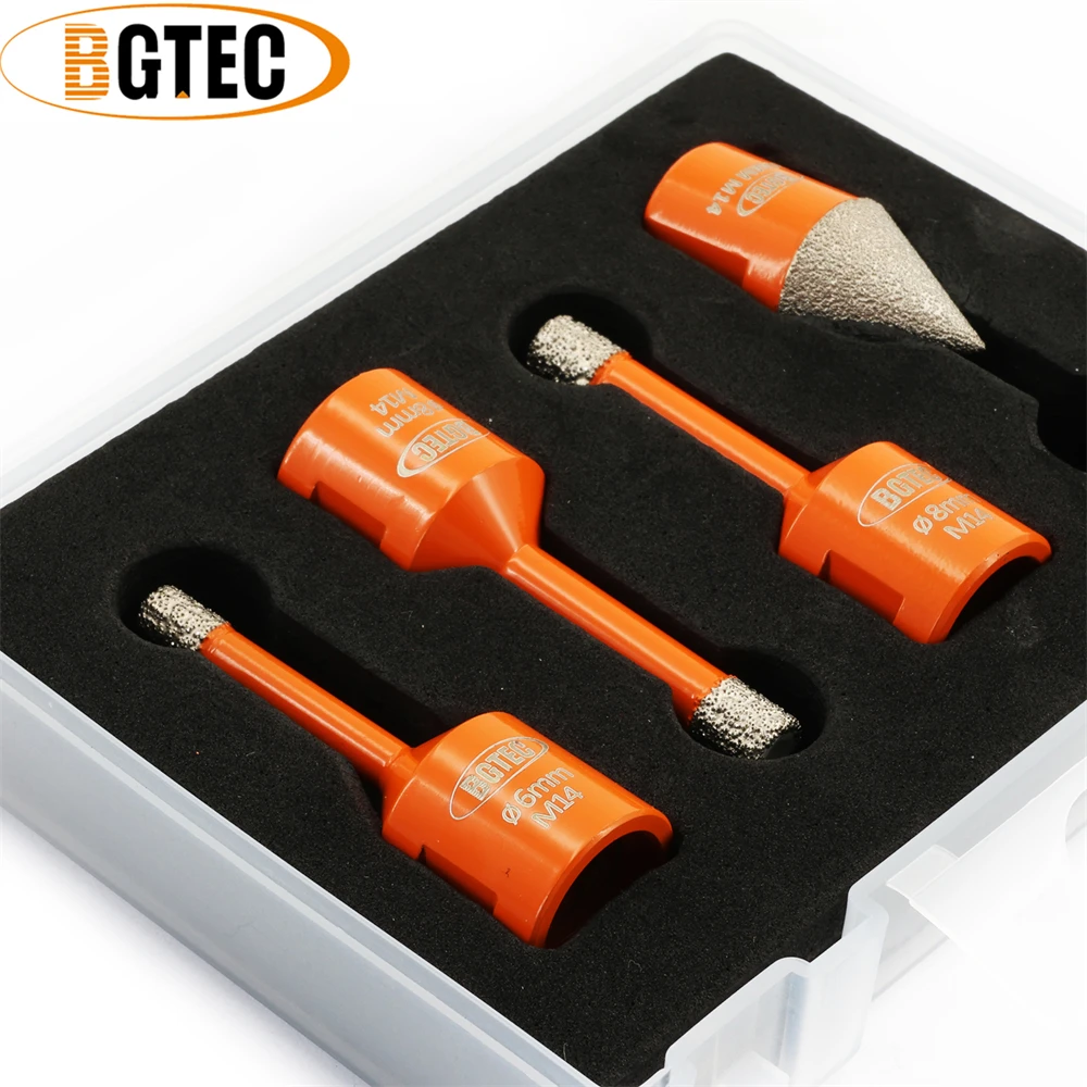 BGTEC 4pcs/Box Dia6/8/8mm Diamond Drill Core Bits+Diamond Chamfer Drilling Milling Tile Marble Granite Porcelain M14 Tool Kit