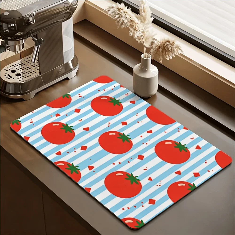 Red Checkered Apple Fast Drying Mat Super Absorbent Tableware Countertop Pad Heat Resistant Kitchen Placemat