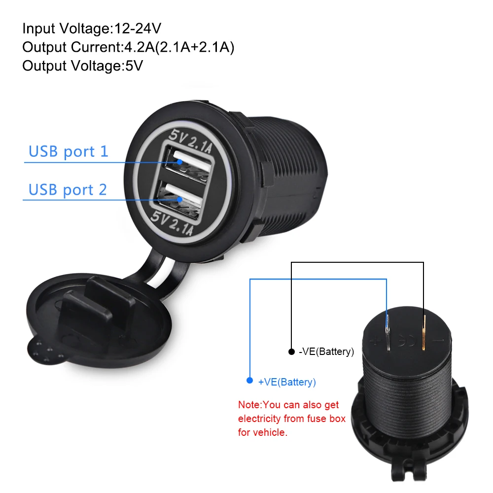 Caricatore Auto 12V-24V Installazione Caricabatterie Auto Dual USB - Da Installare Nell'accendisigari 12V, Uscita Intelligente Per Smartphone E Tablet Prese Usb 12v Per Camper - Foto 4