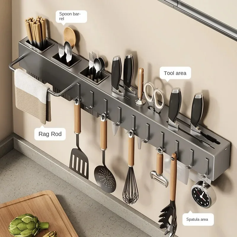 

1 No Drill Kitchen Knife Organizer - Wall Mount Magnetic Strip with Utensil Holder, Space Savings Cutlery Storage Rack