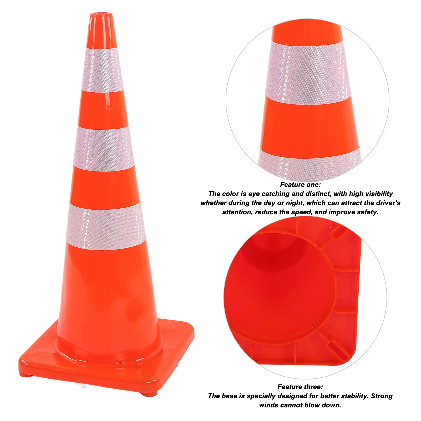 6Pcs Traffic Cones Weather Resistant Reflective Square Base Road Cones for Parking Lot Camping Red