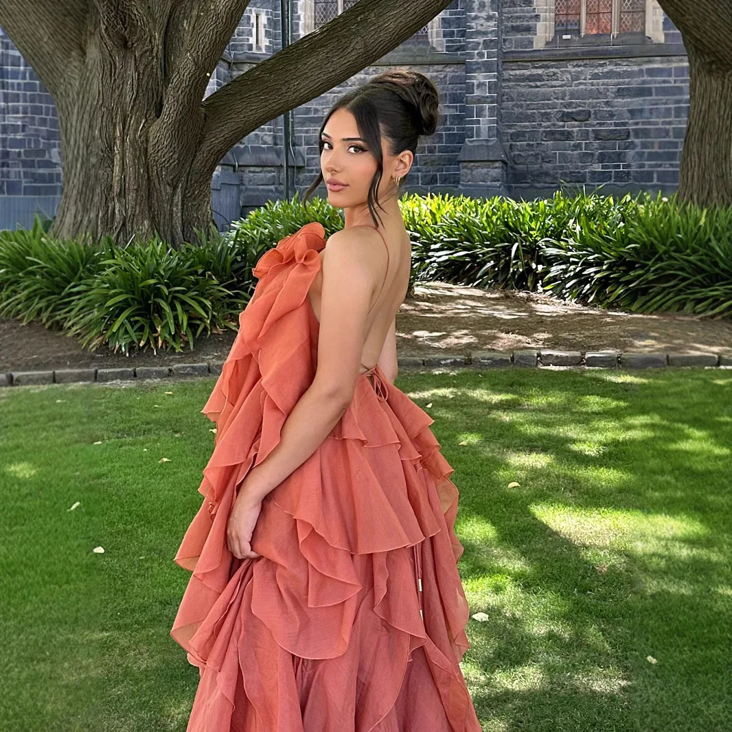 Fashion Sexy Spliced Ruffles Dress For Women High Street Trend Halter Backless Sleeveless Elegant Long Dresses Female Clothing