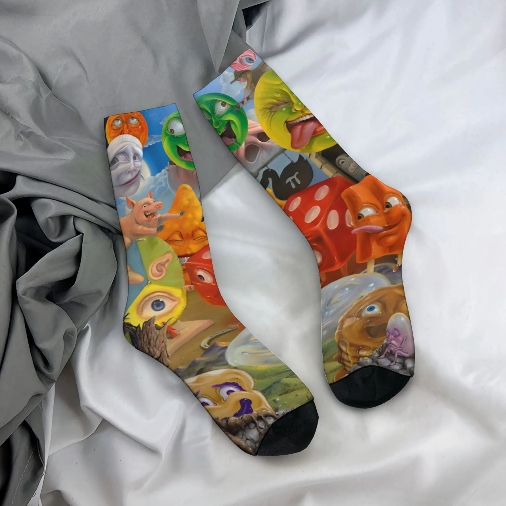 Pop Art Cartoon Face Socks Non-Slip Elastic Breathable Men's Socks Travel Casual Hiking Retro Trendy Street Hip Hop Sports Socks