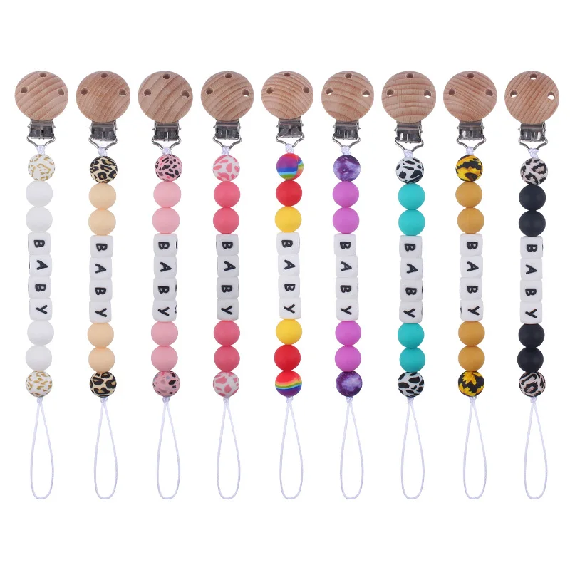 ABCPICK Baby Pacifiers Clips Leopard Silicone Dummy Nipple Holder Chain Teething Toy Pacifier Accessories BPA Free Teething Toy