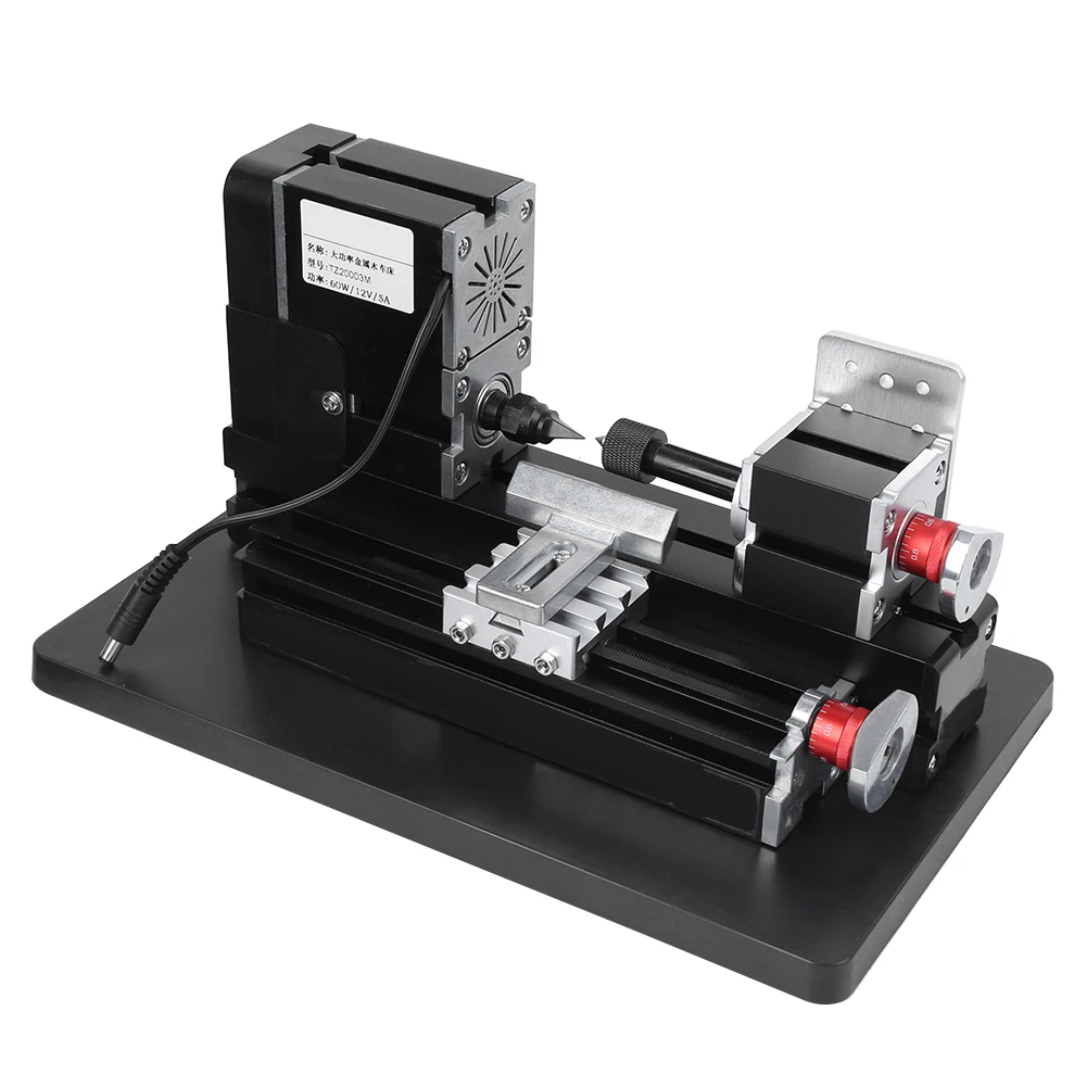 

TZ20003M Токарный станок по металлу и дереву Мини-токарный станок высокой мощности 60 Вт с вилкой стандарта США 100-240 В Деревообрабатывающий токарный станок