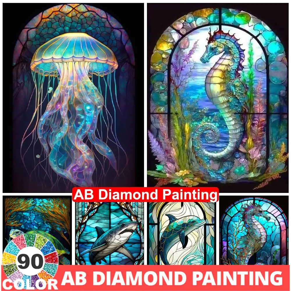 AB Velvet 5D DIY 90 Colors Diamond Painting Seahorse Dolphin Full Square Round Animals Mosaic Cross Stitch Kit Home Decor Gift