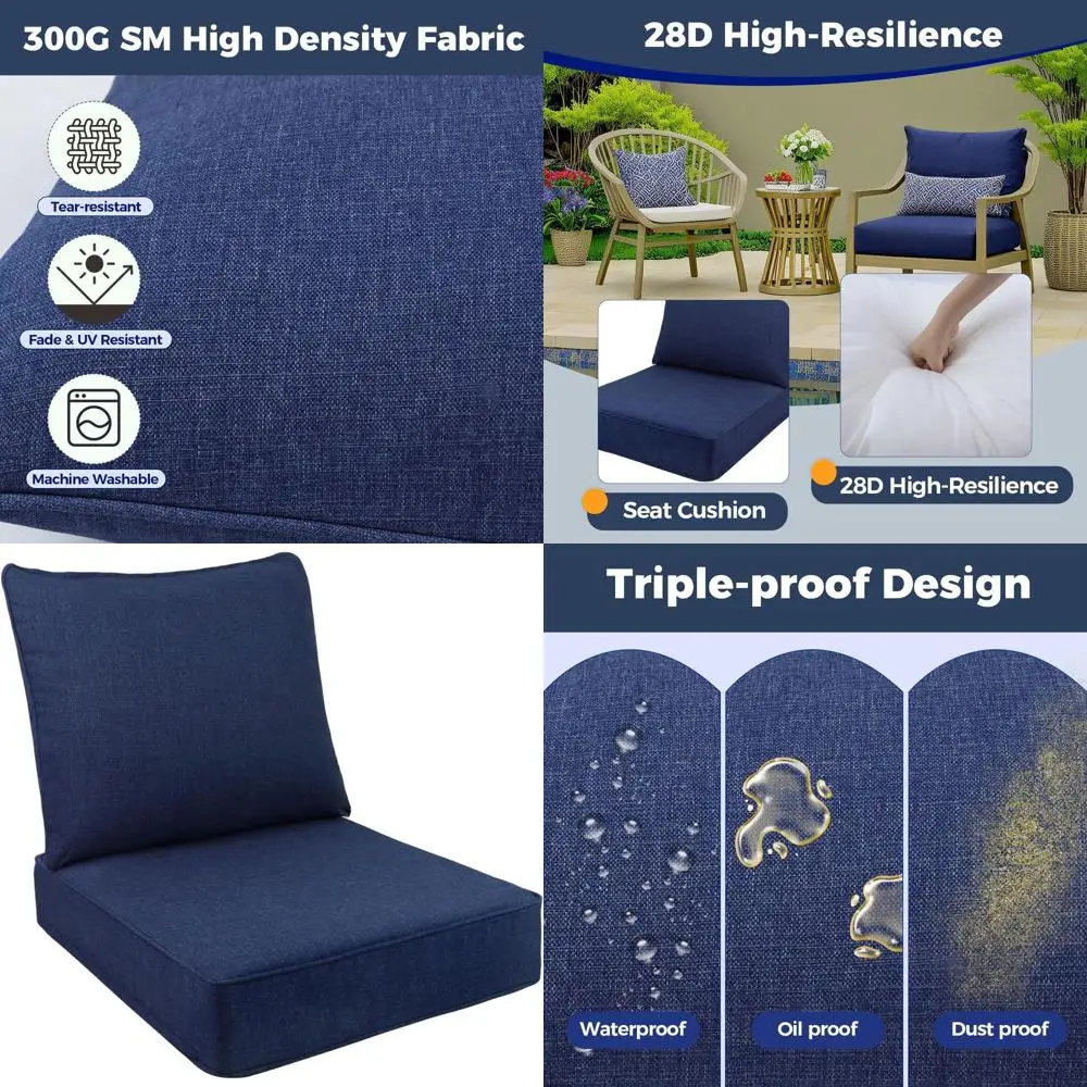 24 Set Bantal Kursi Luar Ruangan Tahan Air & Anti-UV untuk Kursi Patio, Sarung Dapat Dilepas