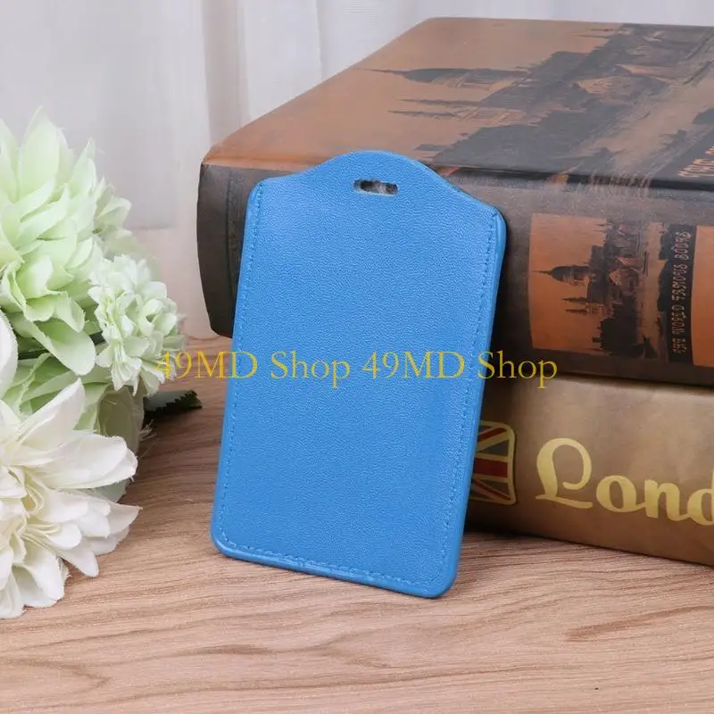 49MD 10 Colors Window Business Work Card Holder Leather for Case Badge Vertical