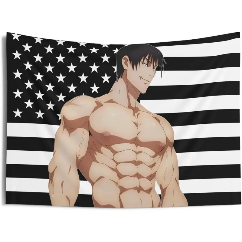 VIKAMA Tapiz de anime japonés, Sato Gojo Toji, bandera americana, decoración para colgar en la pared, dormitorio, sala de estar, decoración para dormitorio