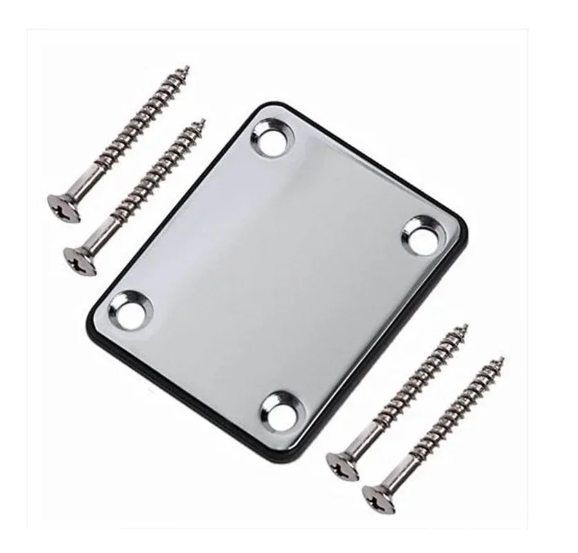 Universal Guitar Neck Plate with 4 Mounting Screws Deluxe Style Chrome Finish 4-bolt Neck Plate for Electric Guitar