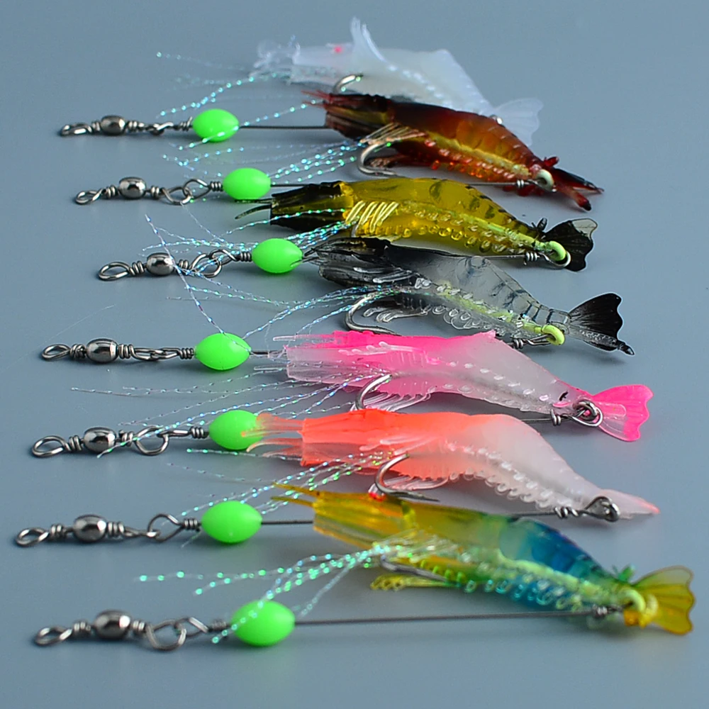 7 Stück/Set Weiche Silikon-Simulationsköder Garnelen-Köder Künstliche Forellenköder mit Fischgeruch Einzelhaken Bass-Tackle Jig – Detail 1