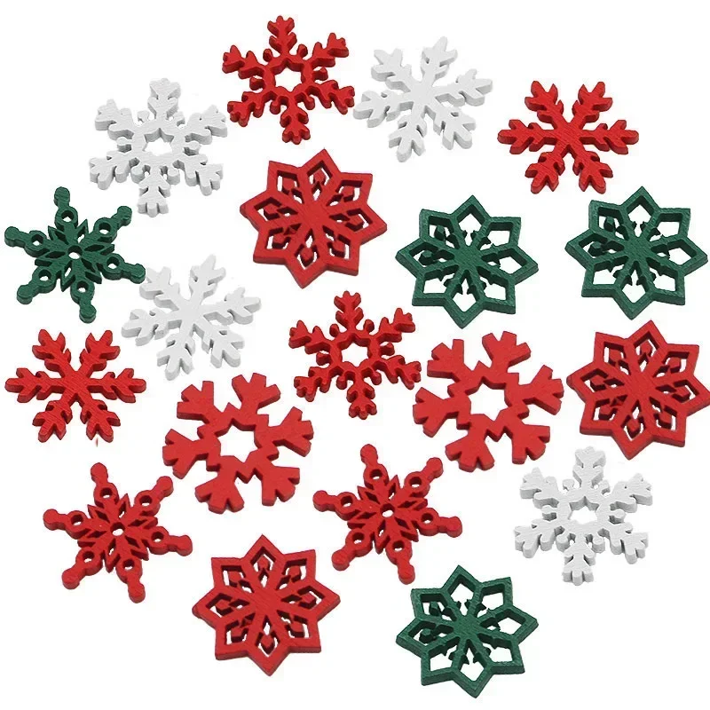 Hot 100pcs 20mm Christmas Snowflake Wood Chips Colorful Diverse New Year's Holiday Party Window Decoration Props Toys DIY