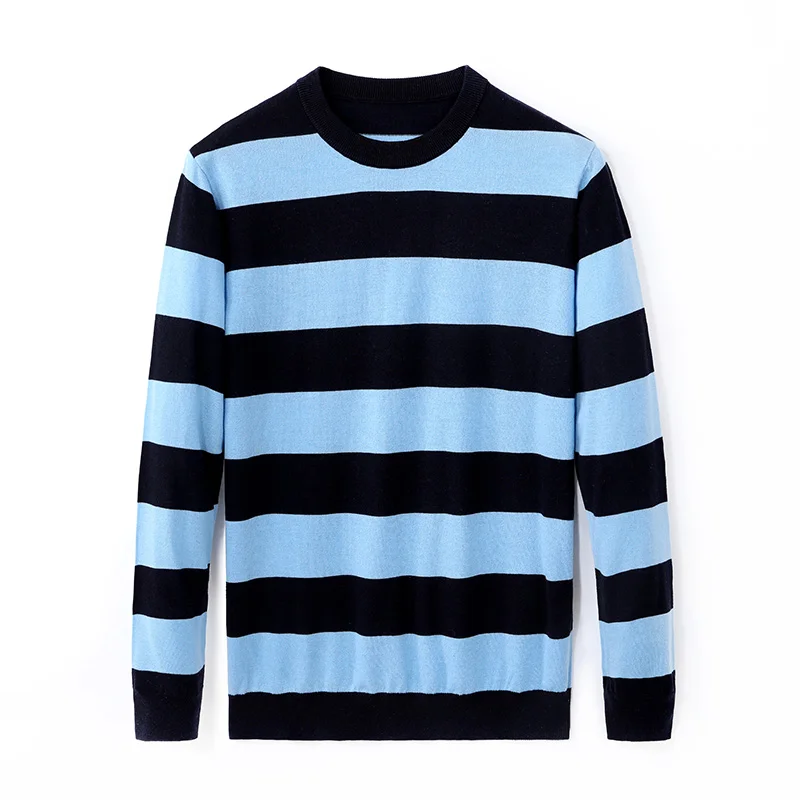 High Quality Lyocell Fiber Men's Knit Shirts Spring Casual Wide Stripes Thin Knitwear Long Sleeve Mulberry Silk Knit Jumper