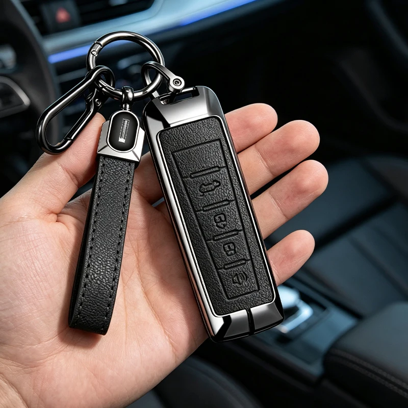 Metal Leather Car Key Case Cover for Great Wall GWM Wey Coffee 01 Coffee02 WEY-X WEY-S WEY-GT VV7 GT Shell Accessories