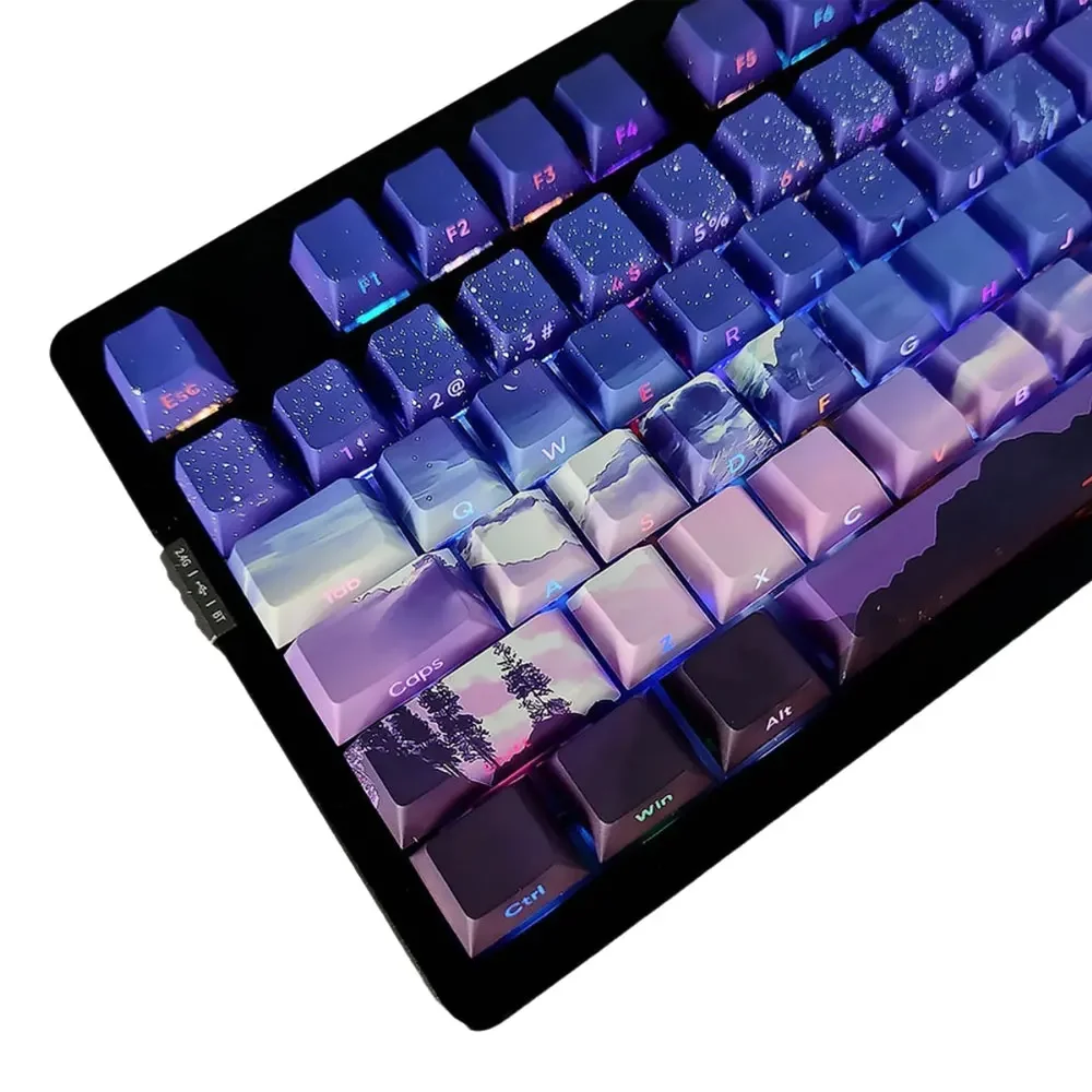 125 Keys Dawn Theme Full Set Keycaps Side-Word Cherry Height PBT Thermal Sublimation For 68 75 96 104 Mechanical Keyboard