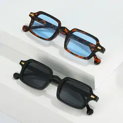 Fashion Square Sunglasses Women New Retro Rivets Decoration Glasses  Men Leopard Blue Sun Glasses Gradient Shades UV400