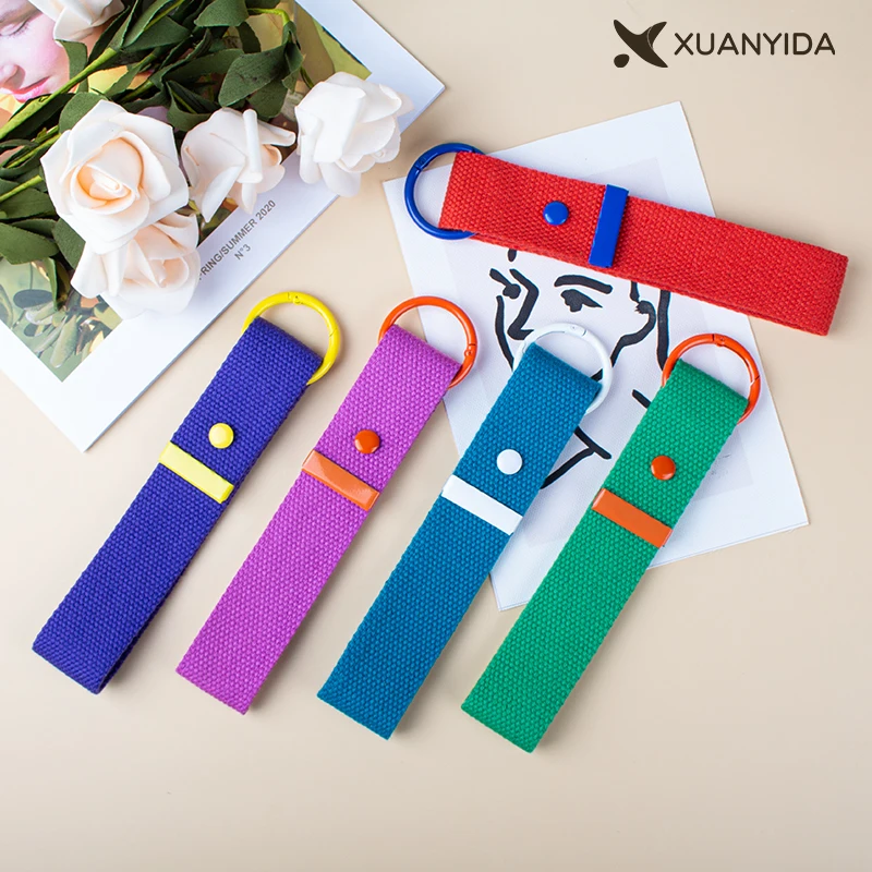 New Design Car Key Strap Canvas Keychain Metal Keyring Wrist Straps Handbags Wallets Keys Holder Key Ring Bags Tags Wholesale