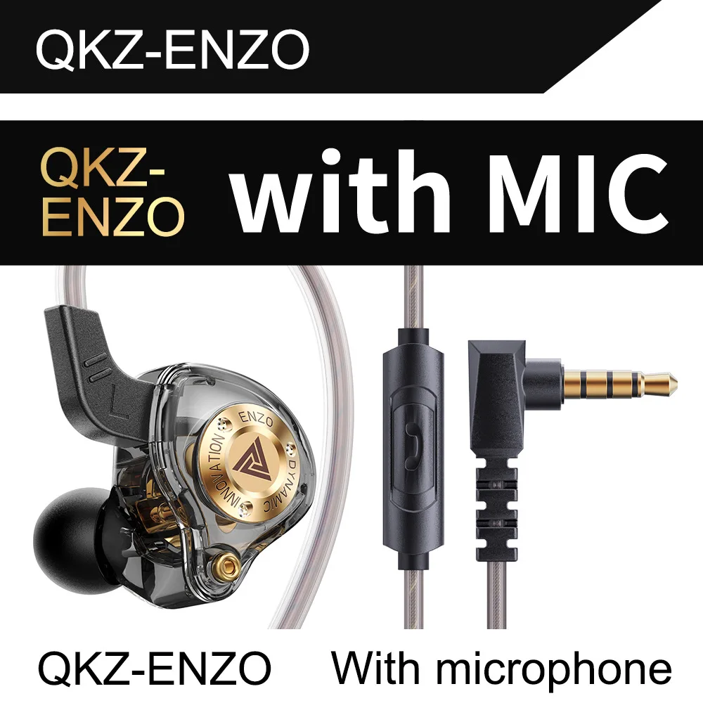 QKZ ENZO سماعات أذن سلكية 3.5 ملم داخل الأذن محرك ديناميكي احترافي سماعات أذن جهير ثقيلة كابل سماعة أذن قابل للفصل مع ميكروفون