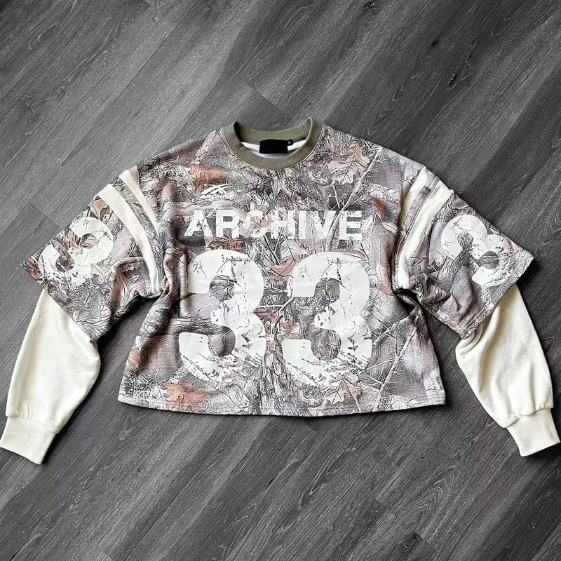 Y2K Women T Shirt Sports Shirt Male Gothic Oversize Camouflage Leaf pattern Long Sleeves T Shirt Hip Hop Sweatshirt Streetwear