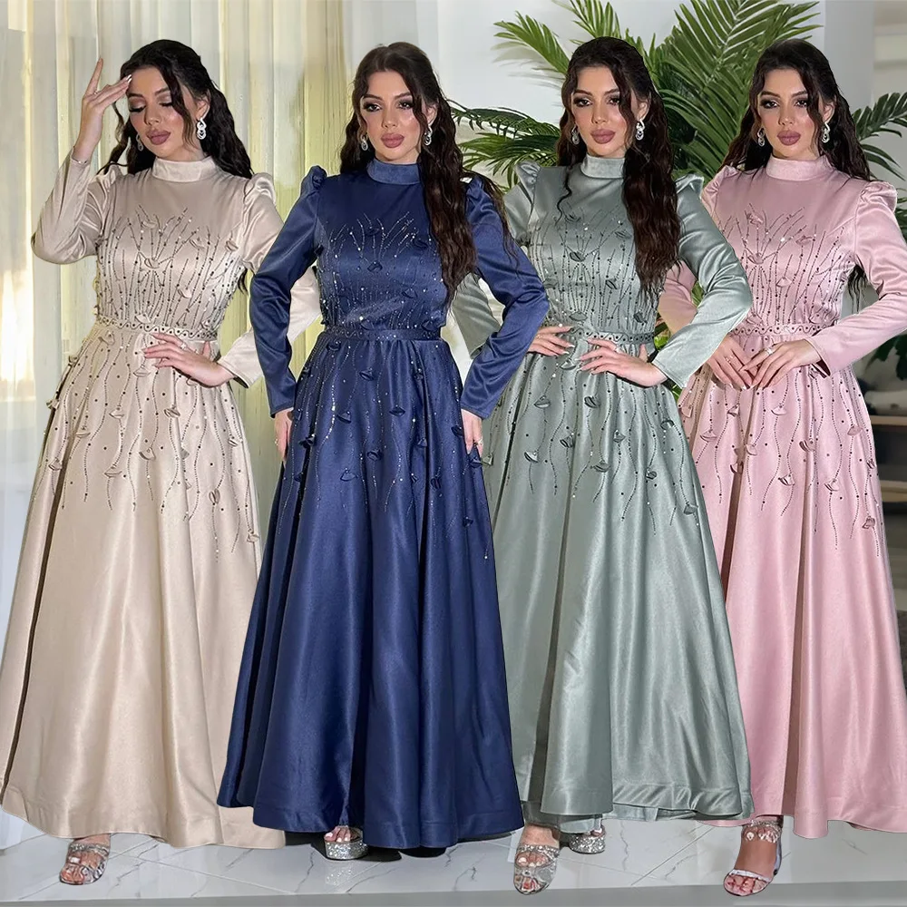 

Роскошное арабское мусульманское женское платье макси с бриллиантами Абая Турция Дубай Невеста Вечерняя свадьба Джалабия Кафтан Марокканское платье Кафтан