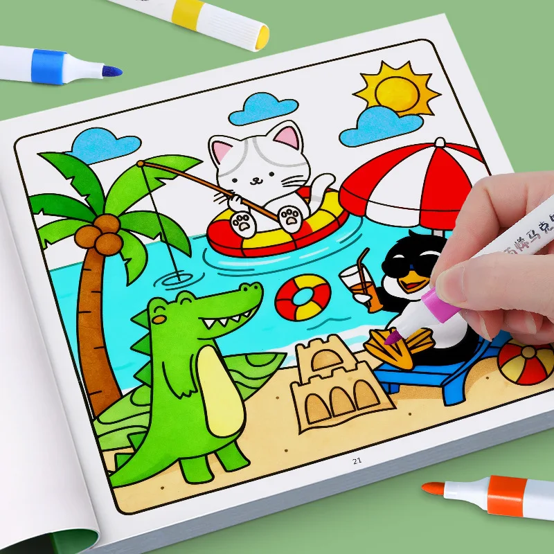 24 Pages, Healing Beginner Coloring Book, Animal Theme, Stress Relieving Graffiti Workbook, Adult Stress Relieving Toys
