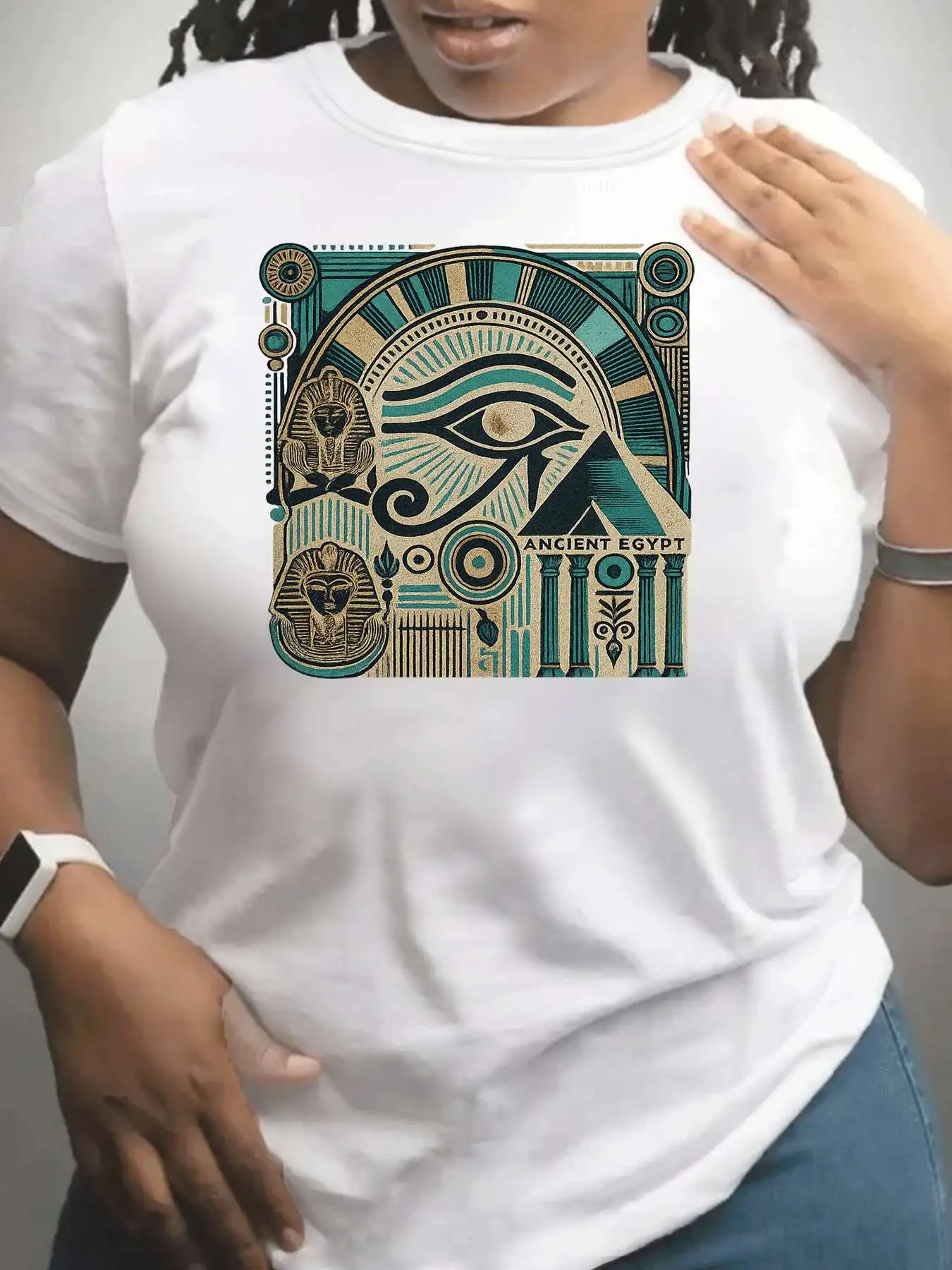 

【WY4404383】 Женская футболка больших размеров с круглым вырезом и короткими рукавами, эластичными половинными рукавами и модными принтами