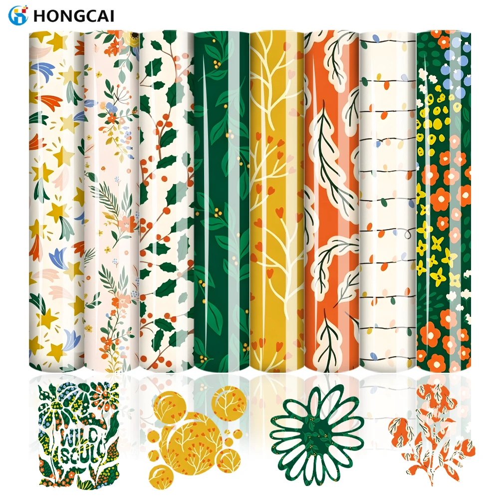 

8 Mori floral heat transfer films for cotton-poly cafe staff aprons, easy bulk heat pressing