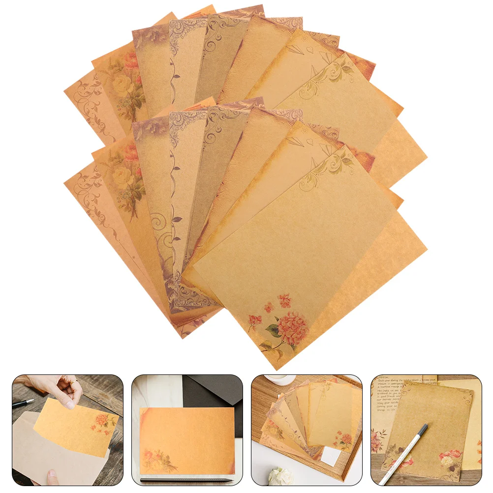 

40 Sheets Printable Kraft Paper Vellum Retro Envelopes Flower Design Letter Border