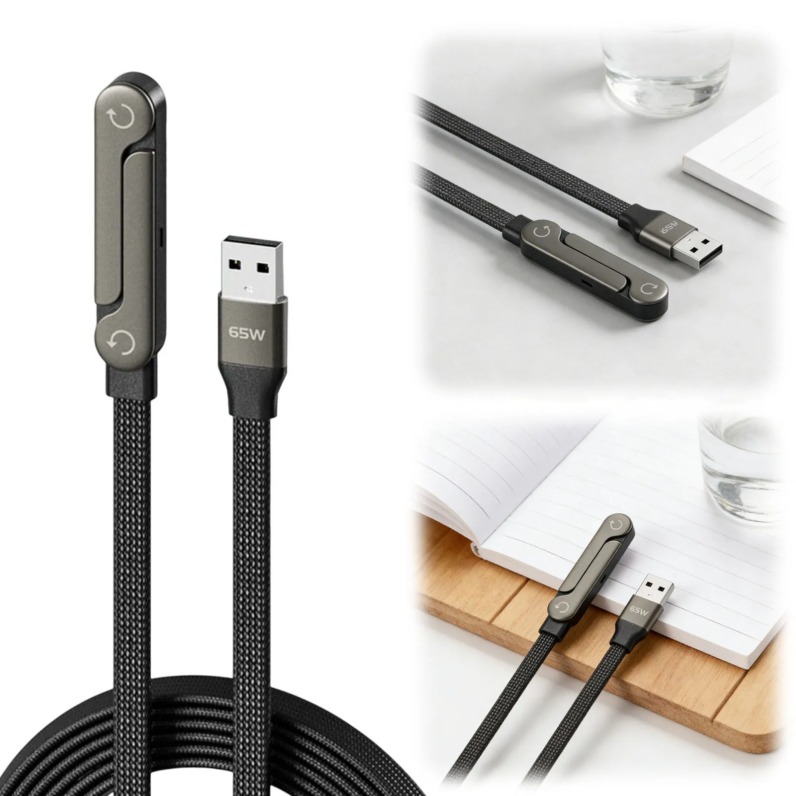 240W/65W 2-in-1 Data Wire with Braided Cable Fast Charge Wire with Built-in Phone Stand for Phone 17 Smartphones Tablets
