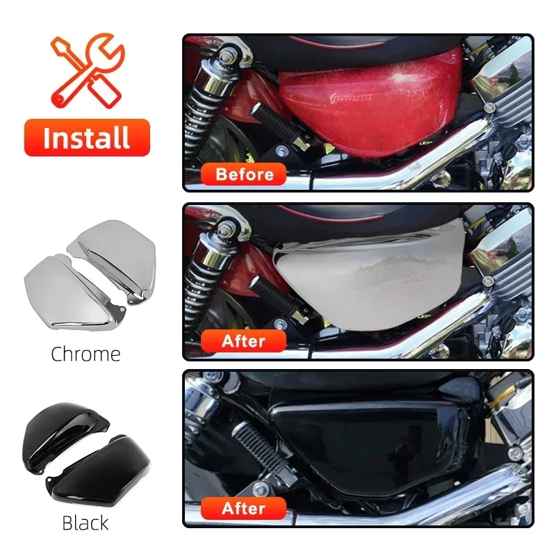 Motorcycle Battery Side Fairing Cover ABS Plastic For Honda Magna VF750 VF750C 1994-2004 Black Chrome Battery Guard Protector