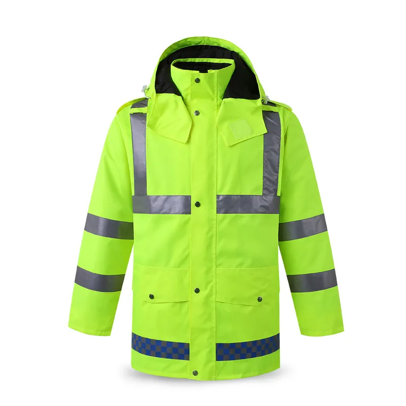 High Visibility Winter Jacket with Cotton Linner Safety Jacket for Men Waterproof Oxford Reflective Traffic Police Raincoat