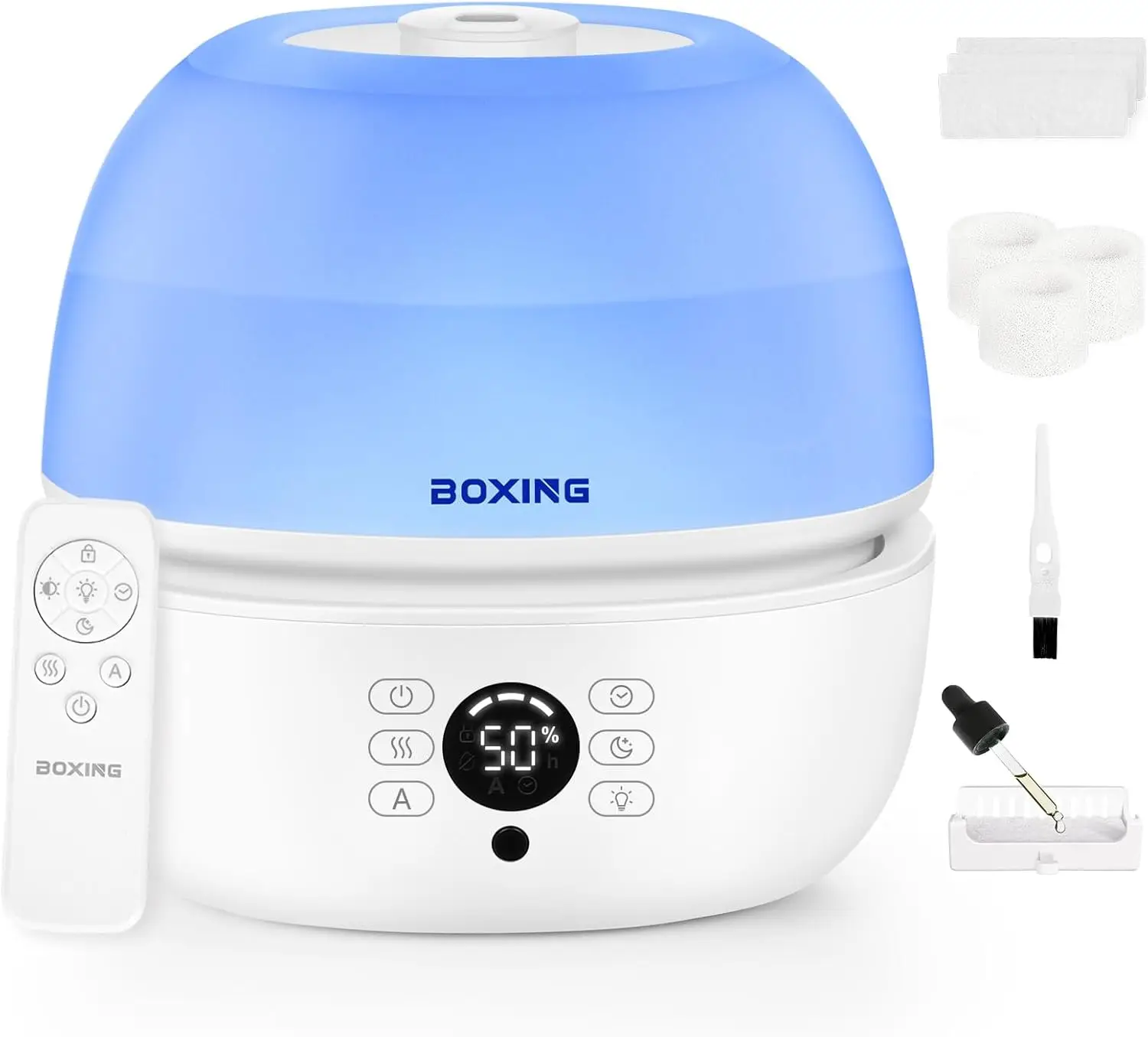 

Увлажнитель воздуха с верхней заливкой и пультом ДУ, бесшумный (20 дБ), 7 цветов подсветки, лоток для эфирных масел, для спальни, детской, больших помещений, растений