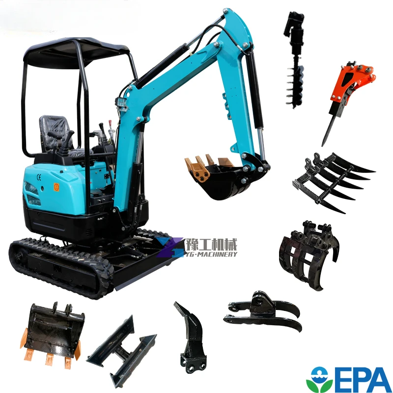 CE EPA Euro 5 Small Diggers Agricultural Hydraulic Excavator 1 Ton 1.5 Ton Micro Mini Crawler Excavator Machine Manufacturer