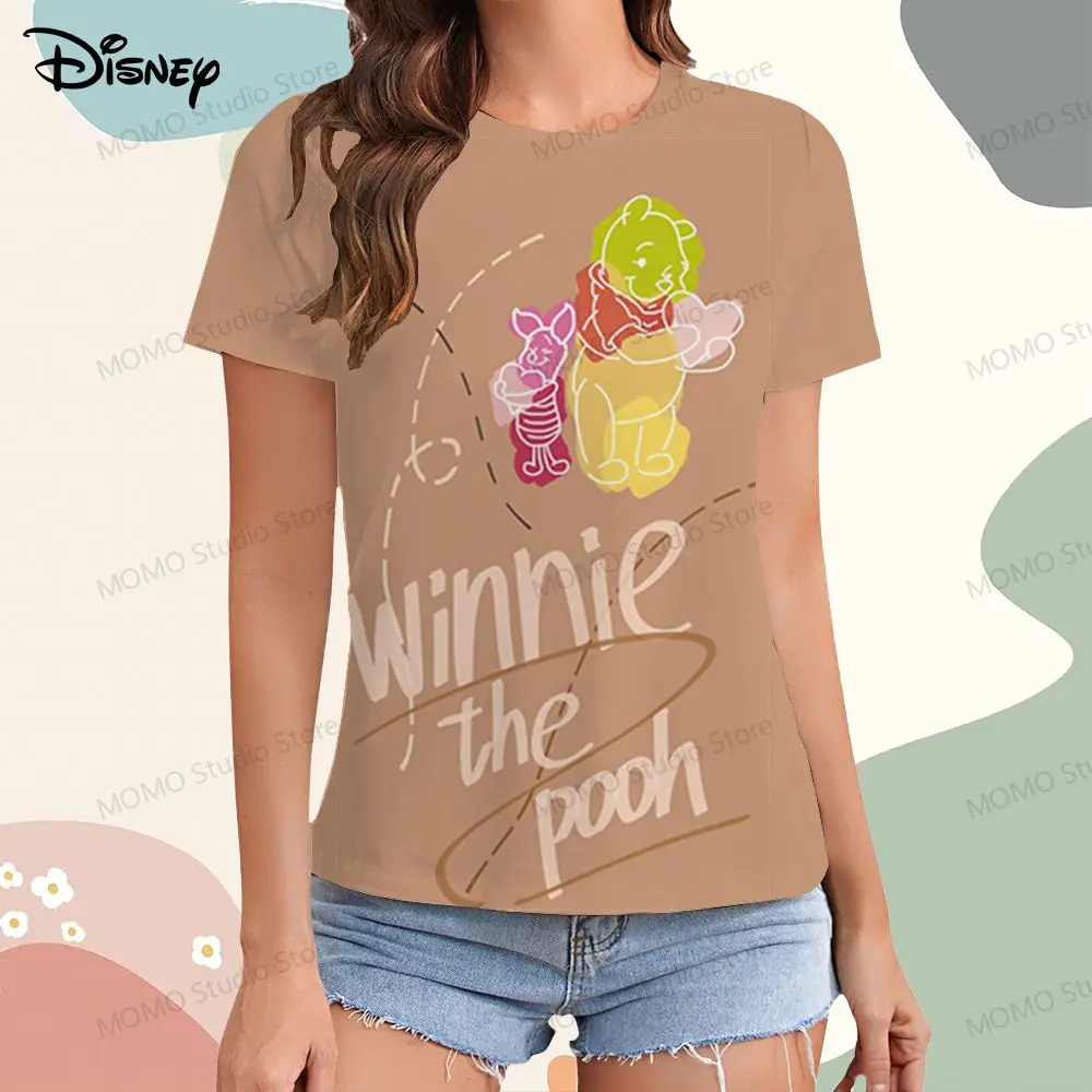 Women's T-shirt Disney Winnie Pooh XS-3XL Kawaii O Neck Summer Y2k Woman Clothing Street Wear Tops Short Sleeve Tee 2024 Clothes