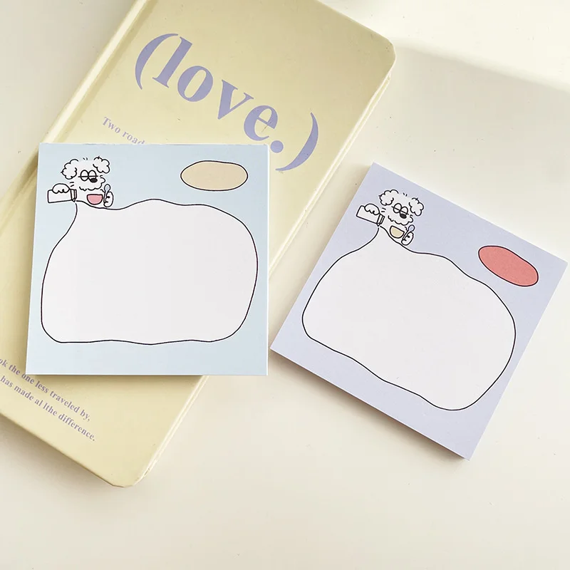 Ins Cartoon Cute Big Eyed Dog Memo Pad Kawaii Square Mini Notepad Dialog Box Message Paper School Stationery 50 Sheets Square