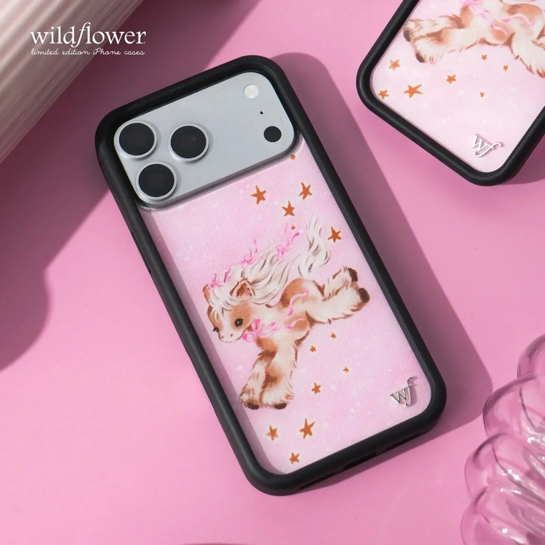 Wildflower Pony Dreams Handyhülle für iPhone 17ProMax 12 13 14 15 16 17 Pro Max Plus Air Foal Niedliche Glitzernde Stern-Stoßfeste Hülle